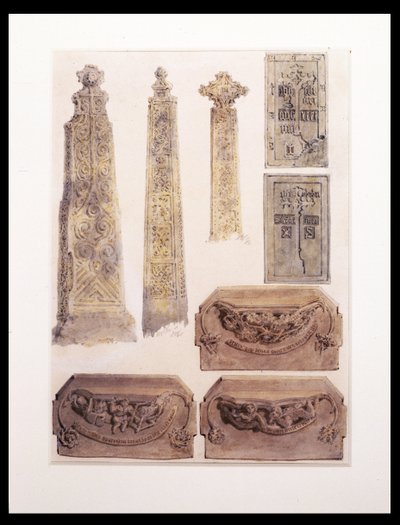 Eight Studies of crosses, brasses and misericords from Whalley Church, Whalley, Lancashire by Joseph Mallord William Turner